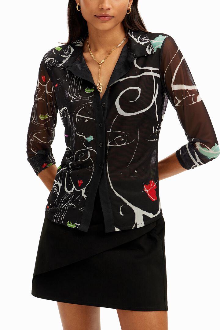 T-shirt à fronces et visages arty | Desigual