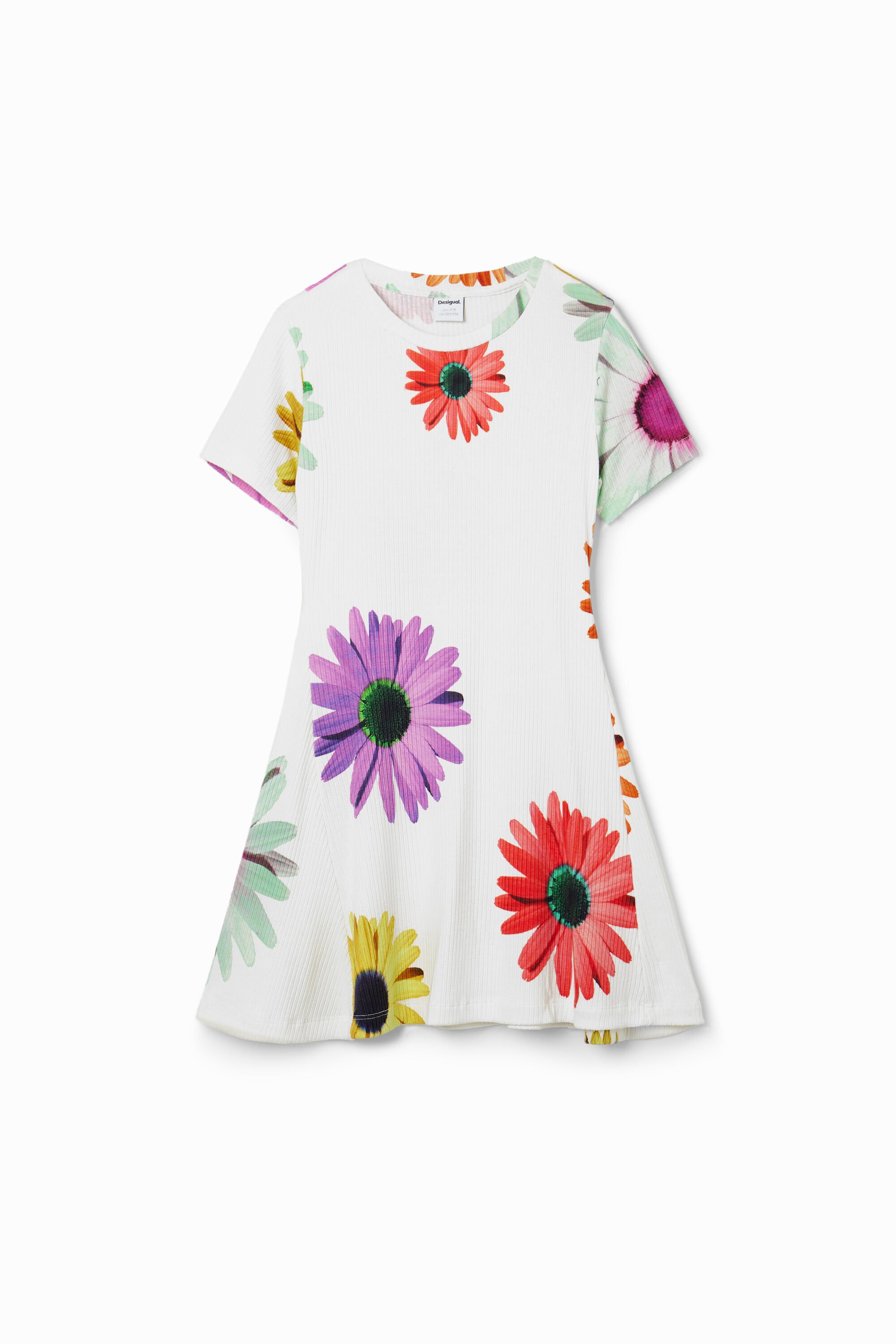 Vestido corto canalé margaritas
