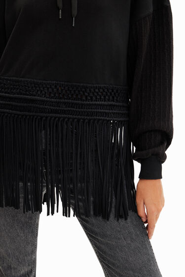Felpa oversize cappuccio frange | Desigual