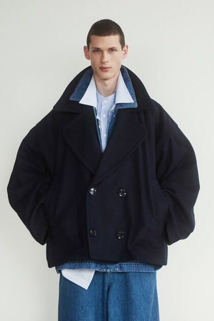 Hed Mayner short oversize wool coat