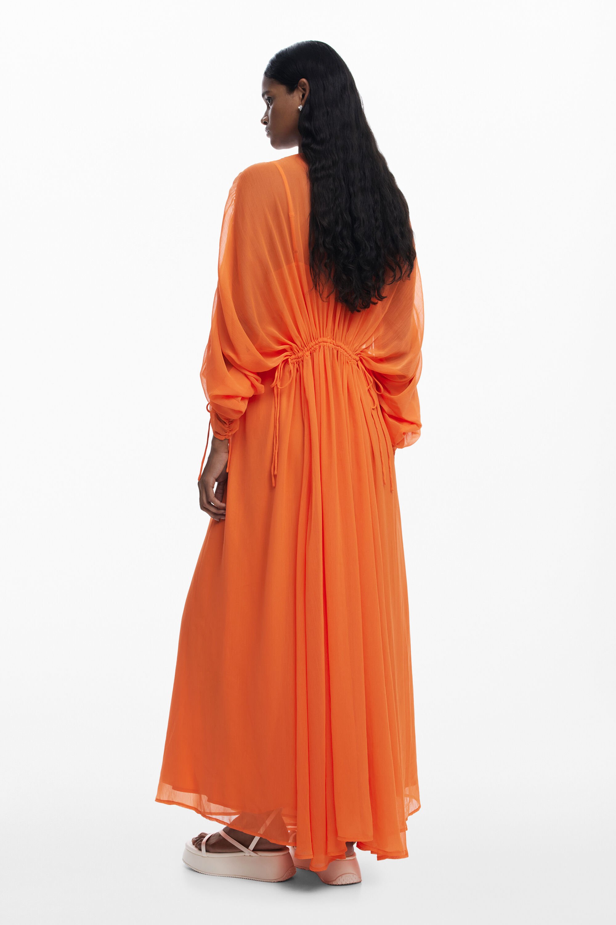 Desigual Long Sleeve Maxi Dress In Orange