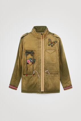Military parka embroidered butterfly