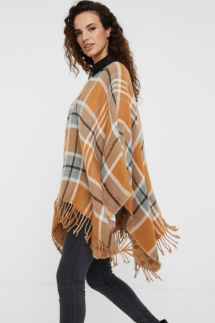 Collar and zipper plaid poncho | Desigual