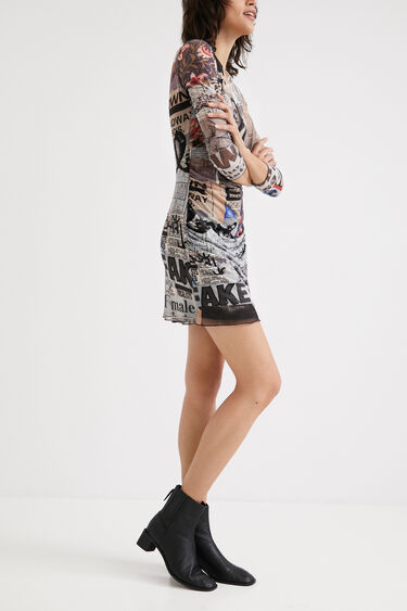 Tulle newspaper dress | Desigual