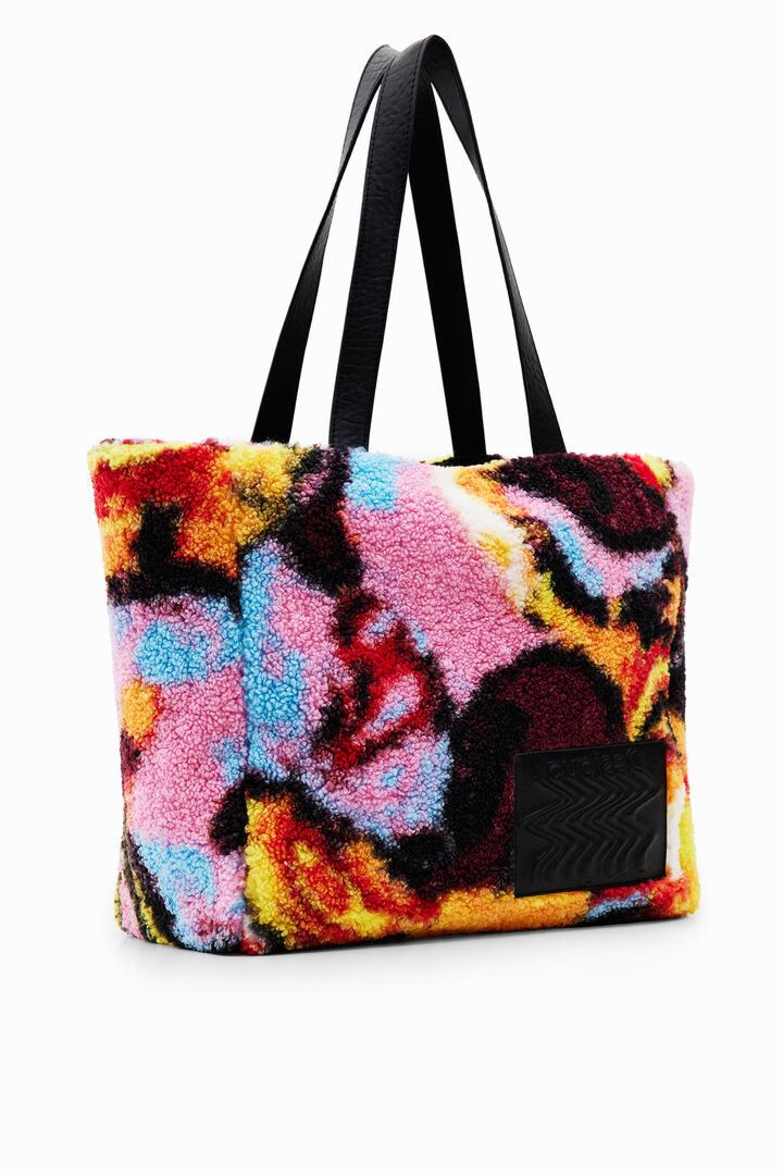 Faux sheepskin maxi shopper bag