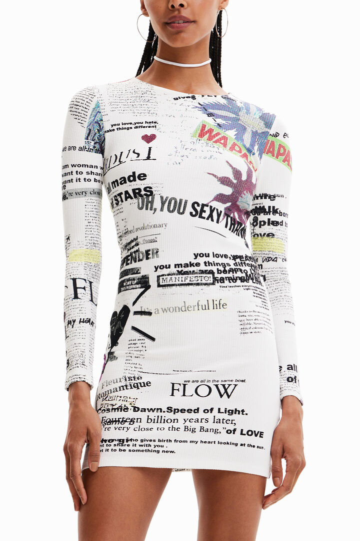 Short slim newspaper dress | Desigual