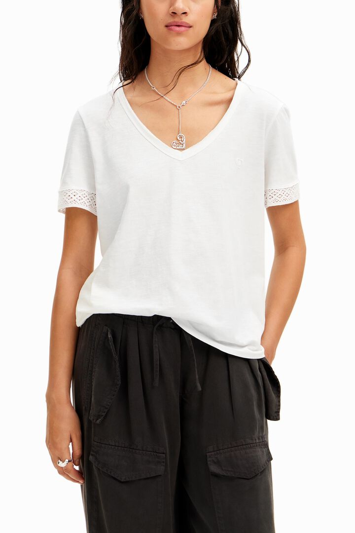 Openwork V-neck T-shirt | Desigual