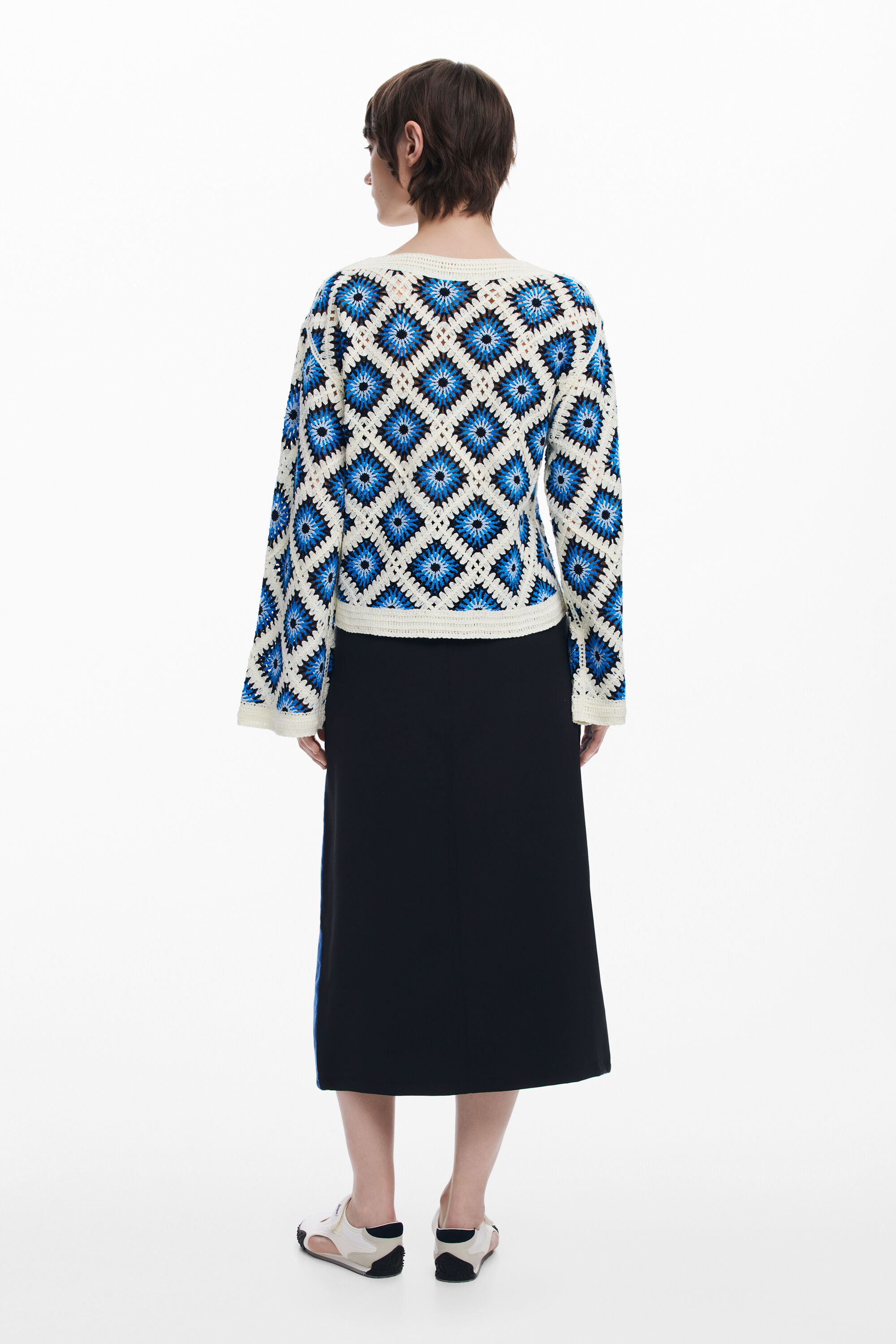 Desigual Multicolor Crochet Sweater In Material Finishes