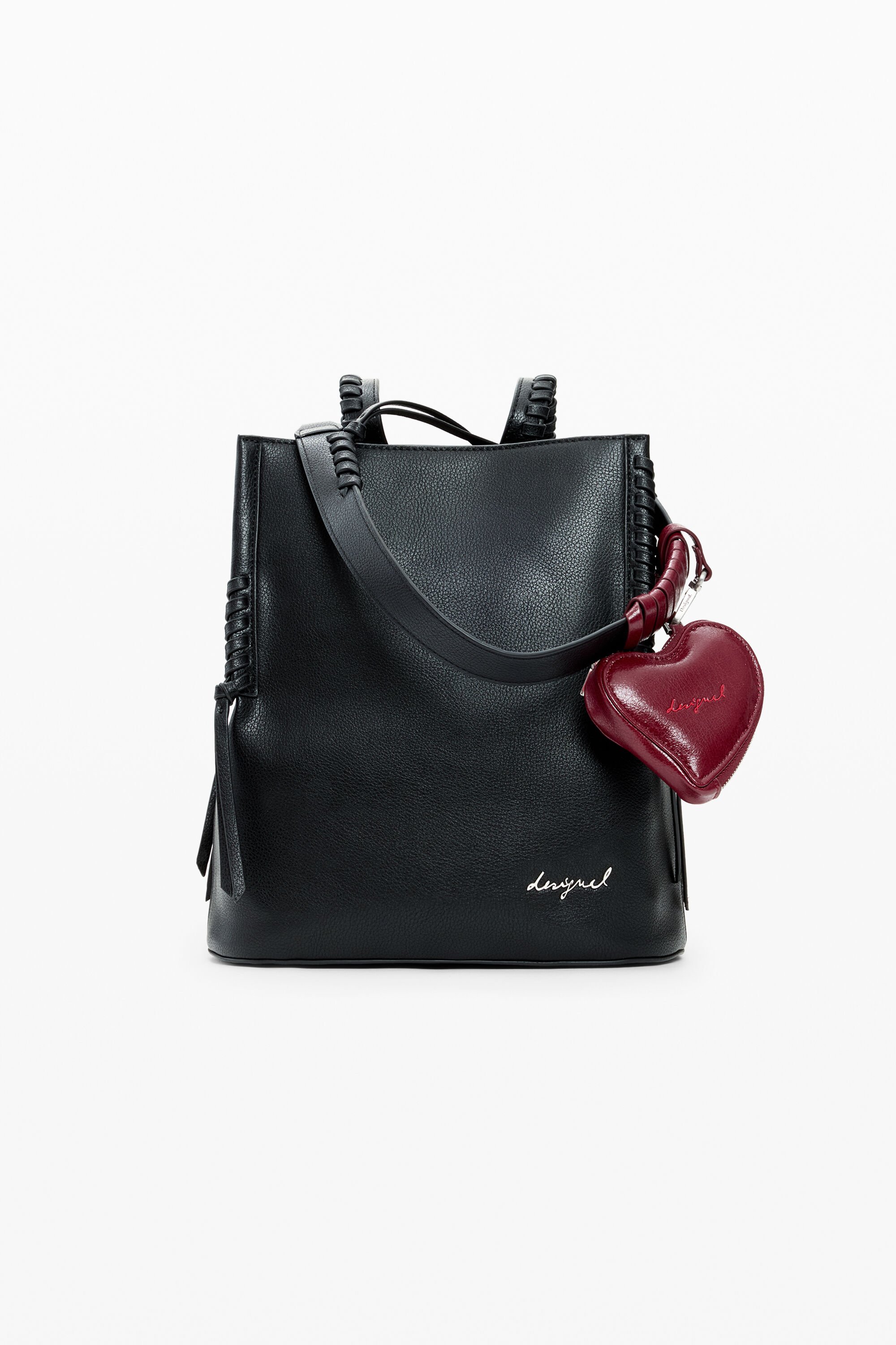 Desigual Middelgrote rugzak met hartvormige charm - BLACK