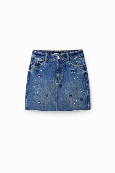 חצאית מיני ג'ינס עם הדפס מיקי מאוס לנשים | Desigual