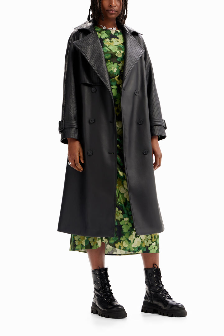 Gabardina efecto piel cinturón | Desigual