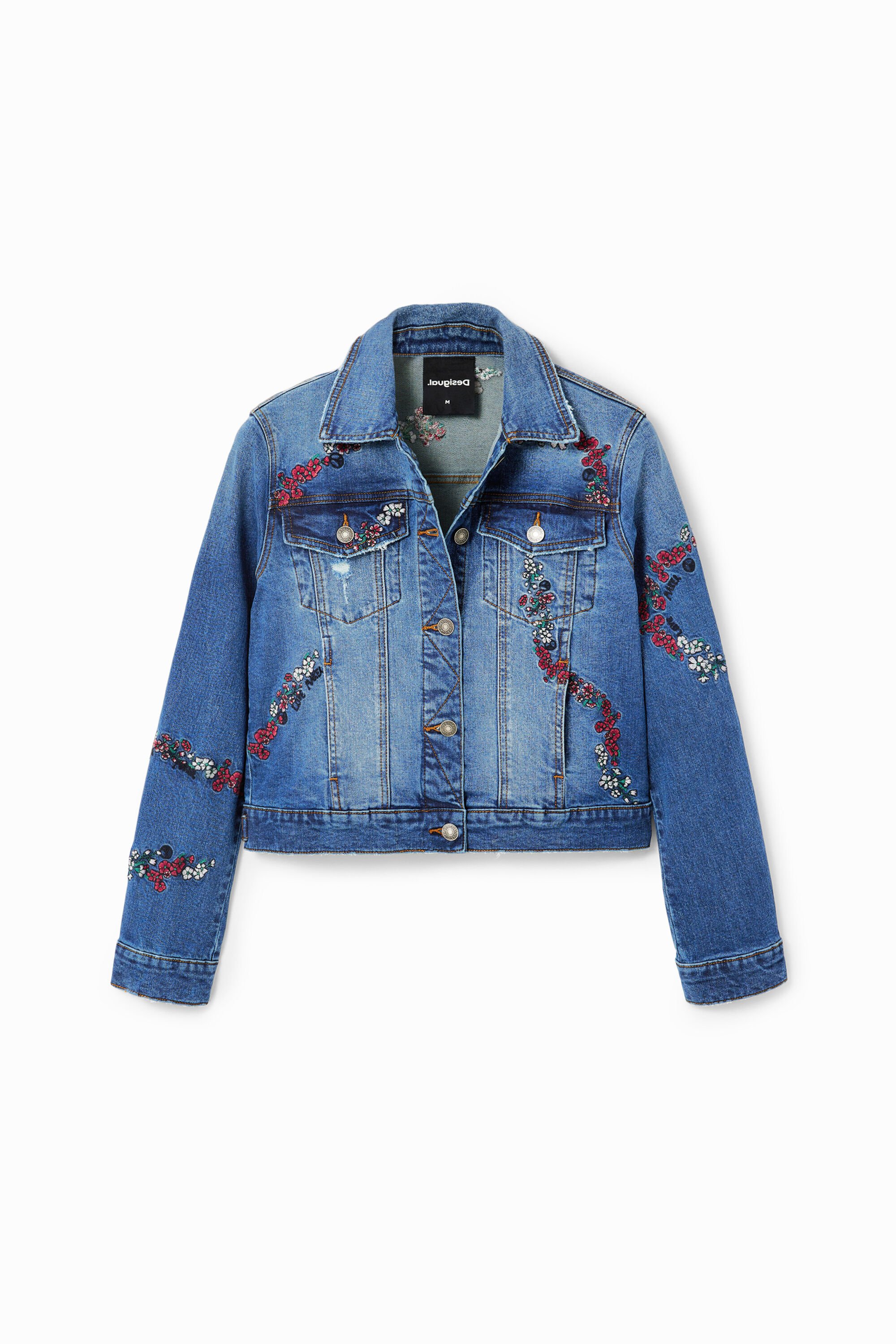 Veste trucker jean broderies - Desigual - Modalova