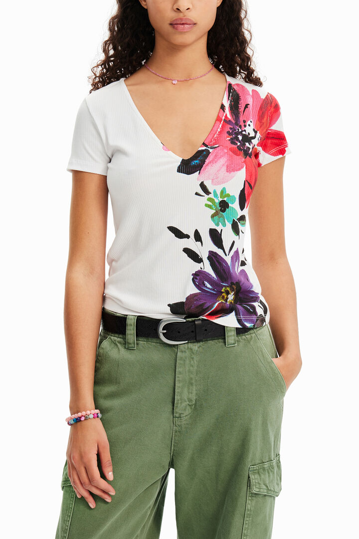 Ribbed floral T-shirt | Desigual