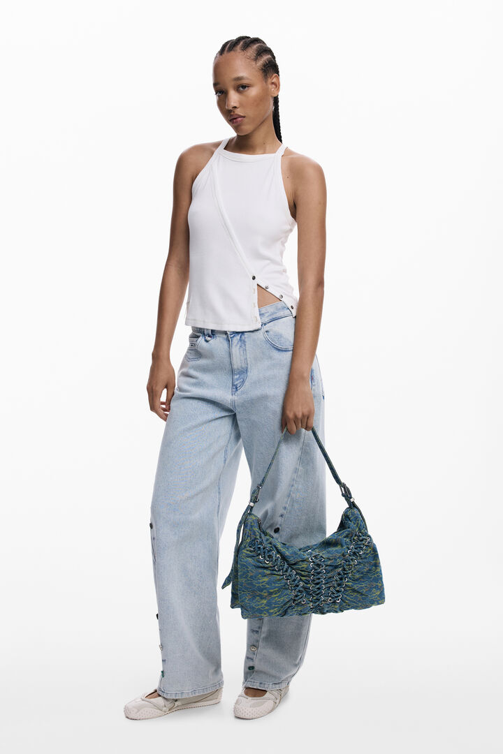 Large braided denim bag | Desigual
