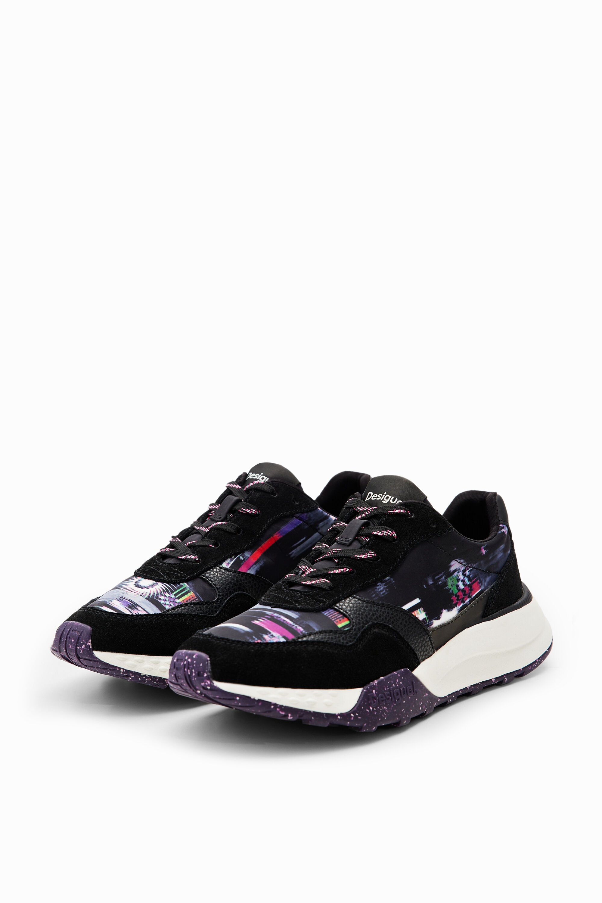 Shop Desigual Glitch Running Sneakers In Black