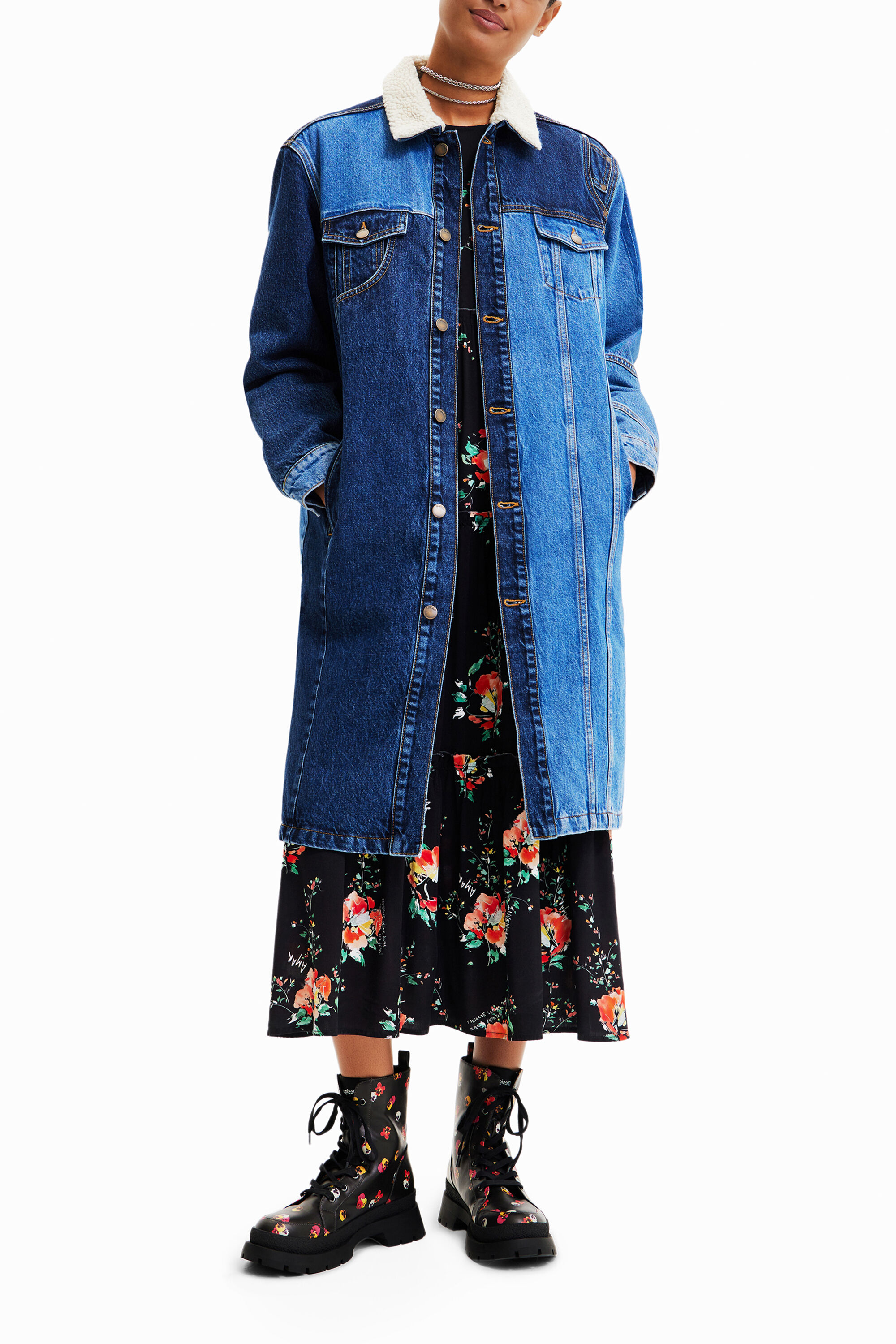 半額ストア ふかふか ロング デニムジャケット | Desigual.com ジャケット・アウター