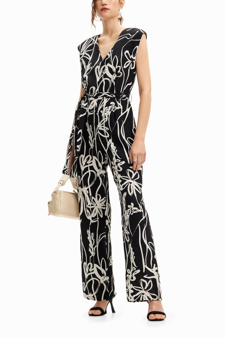 Long jumpsuit with illustrated flowers