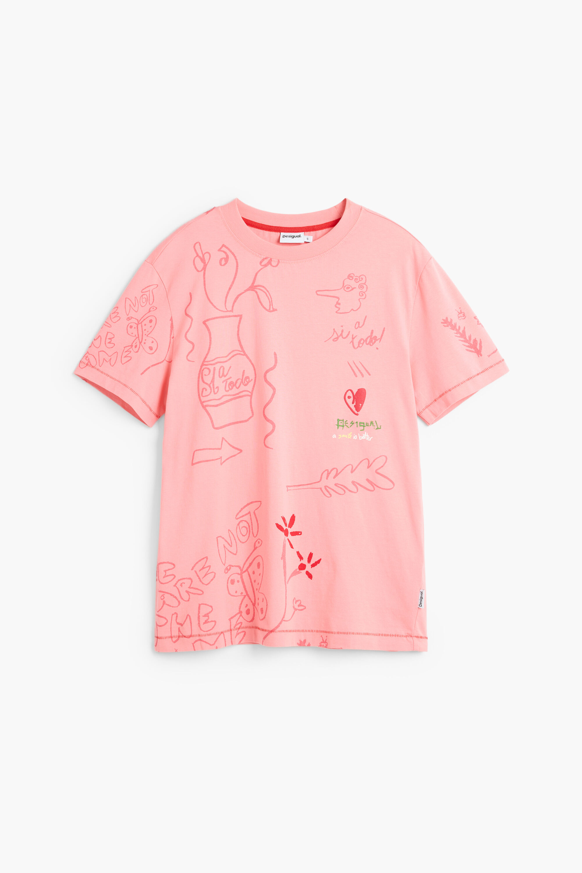 Desigual, Camiseta Estampada 100% Algodón, Algodon, Naranja