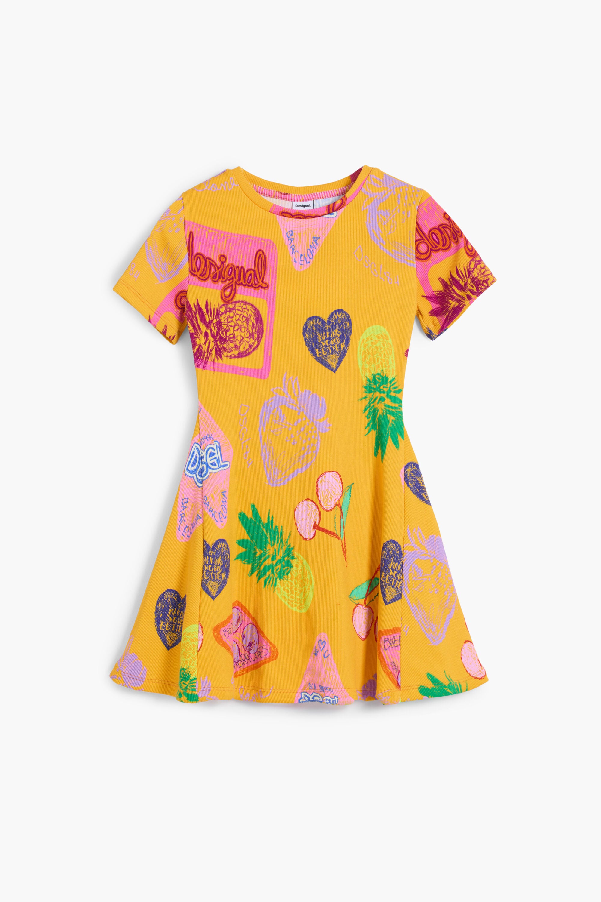 Desigual, Vestido skater sellos, Algodon, Amarillo