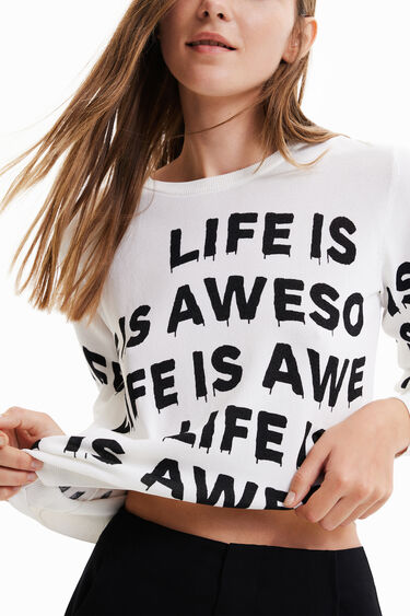 Krótki sweter „Life is awesome” | Desigual