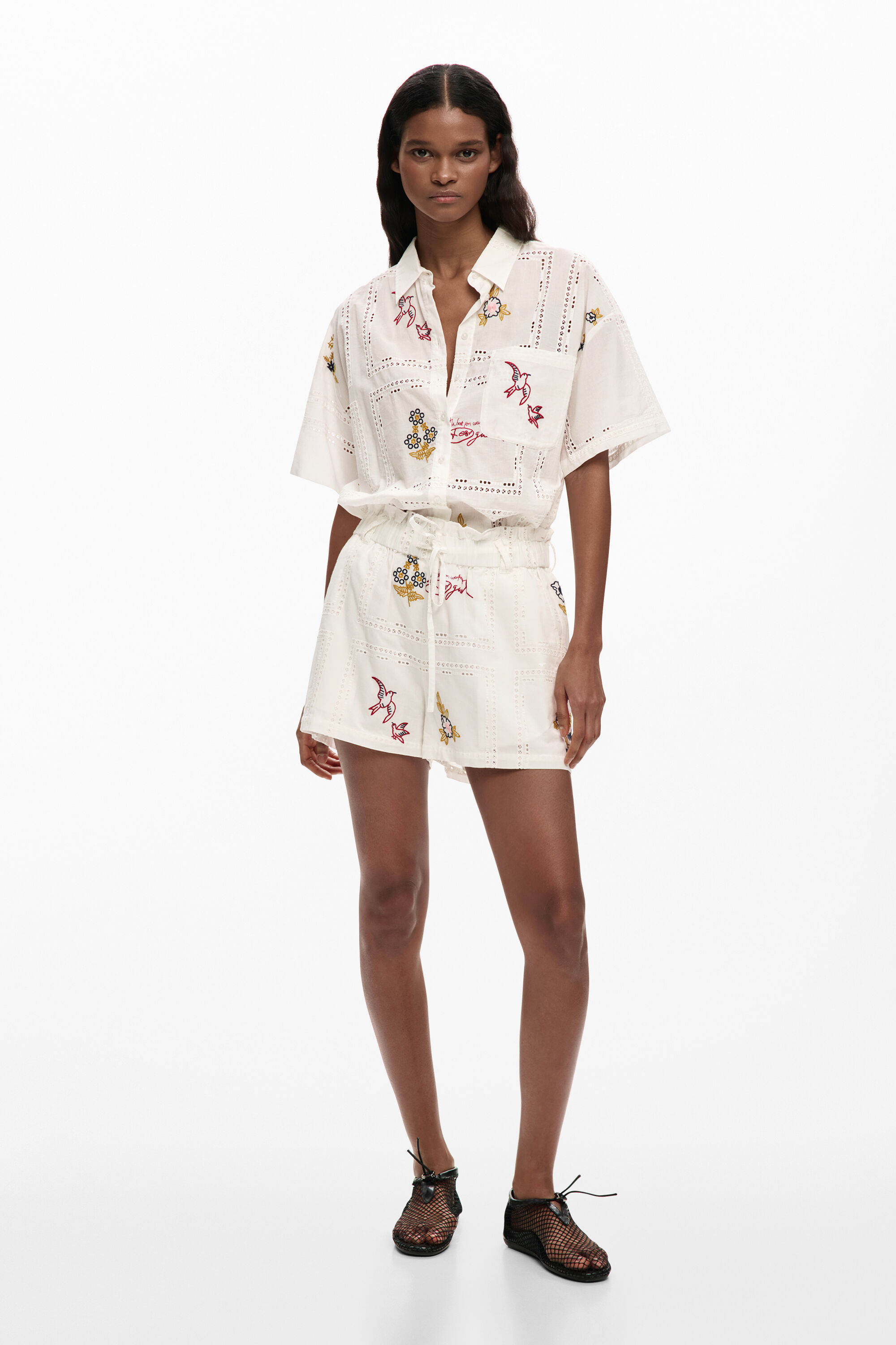Desigual, Bestickte shorts, Damen, Baumwolle, Weiß, XS