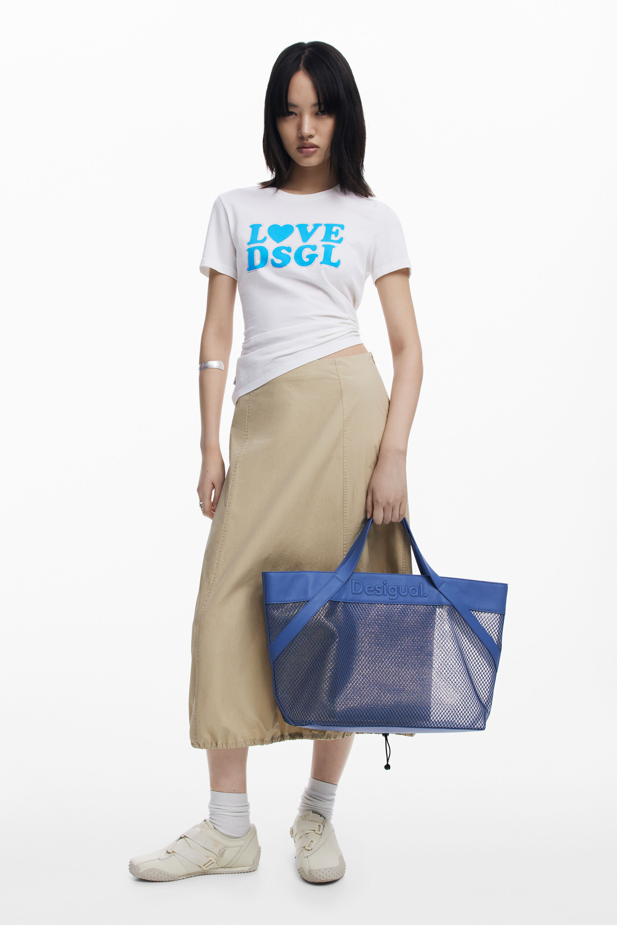 Desigual Large Mesh Shopper Bag In Blue