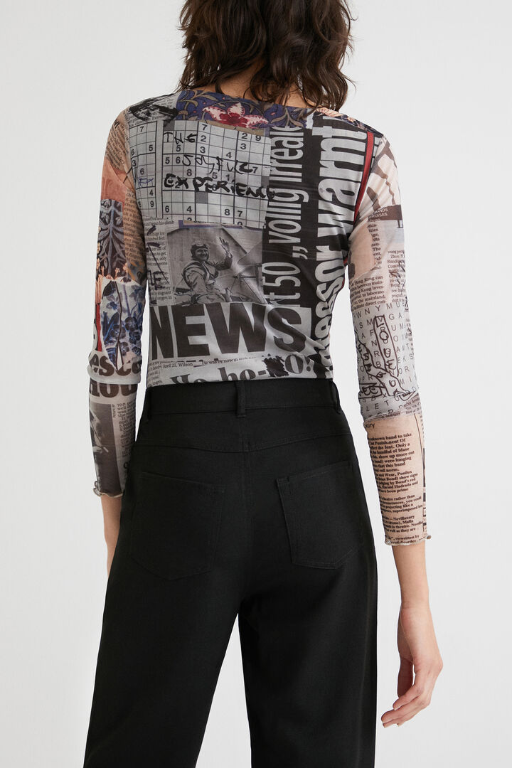 Újságpapír mintás tüll body | Desigual