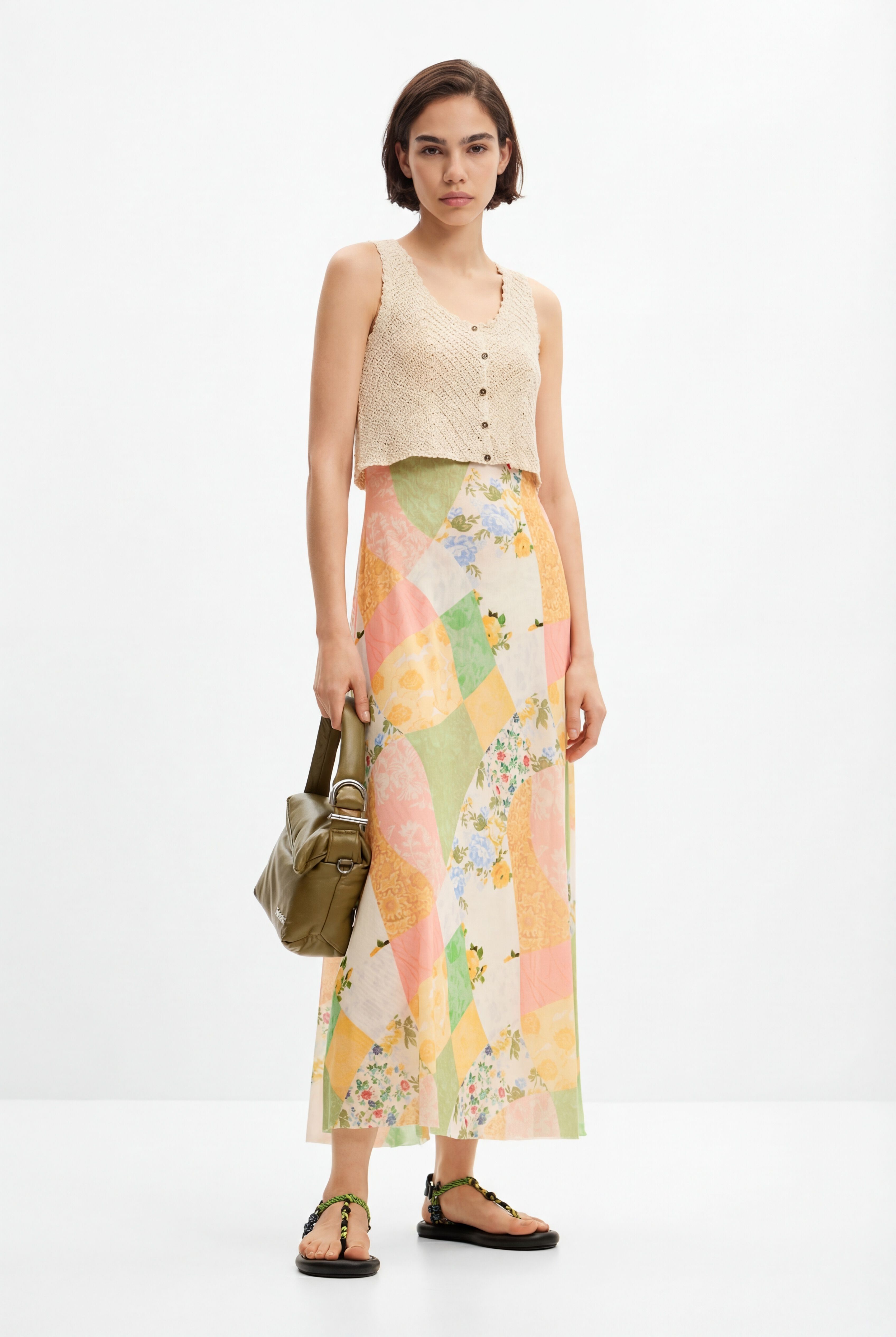 Vestido midi híbrido - MATERIAL FINISHES - L