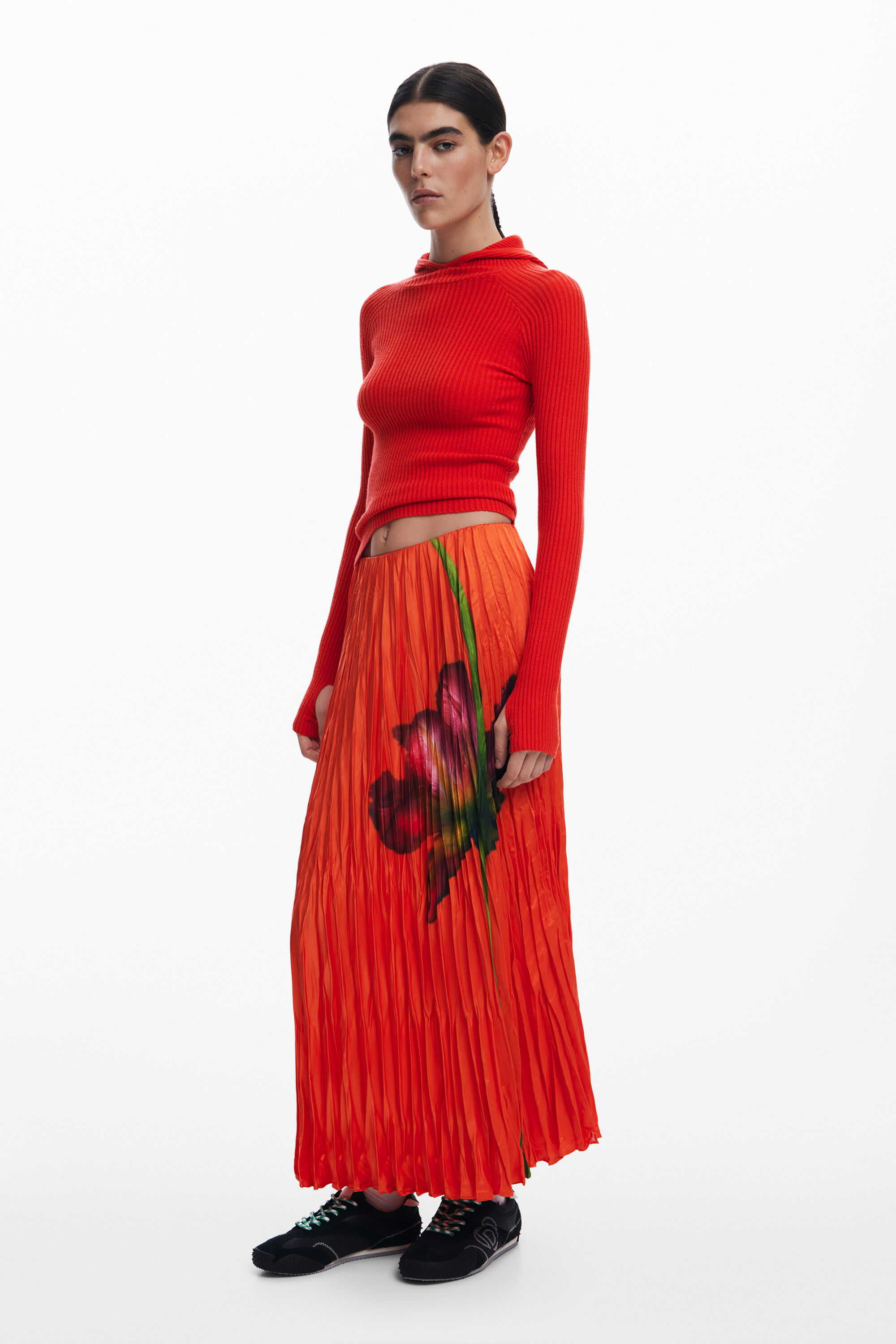 Desigual Rib Hoodie Sweater In Red