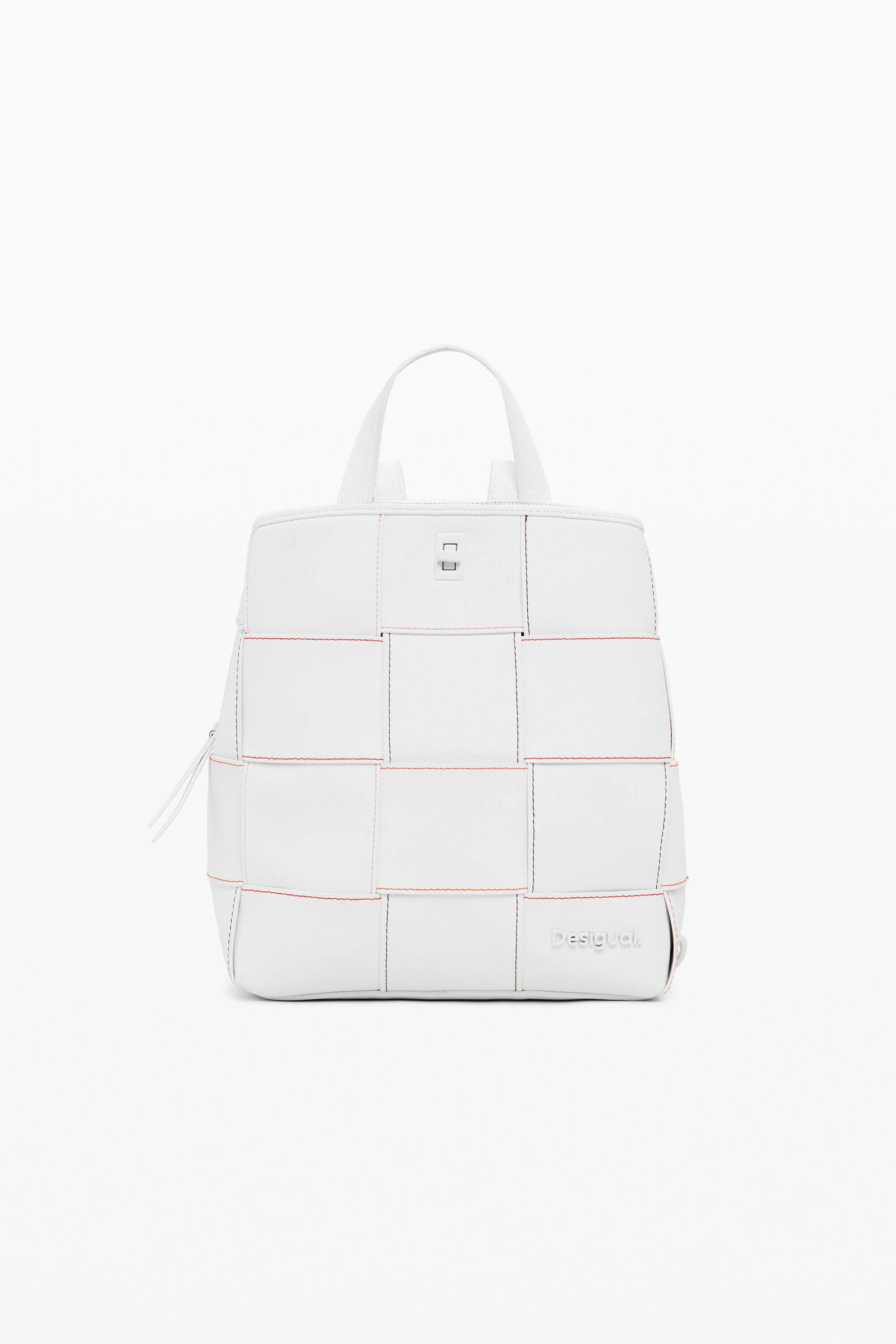Mochila trenzada pequeña, Poliuretano, Blanco, U