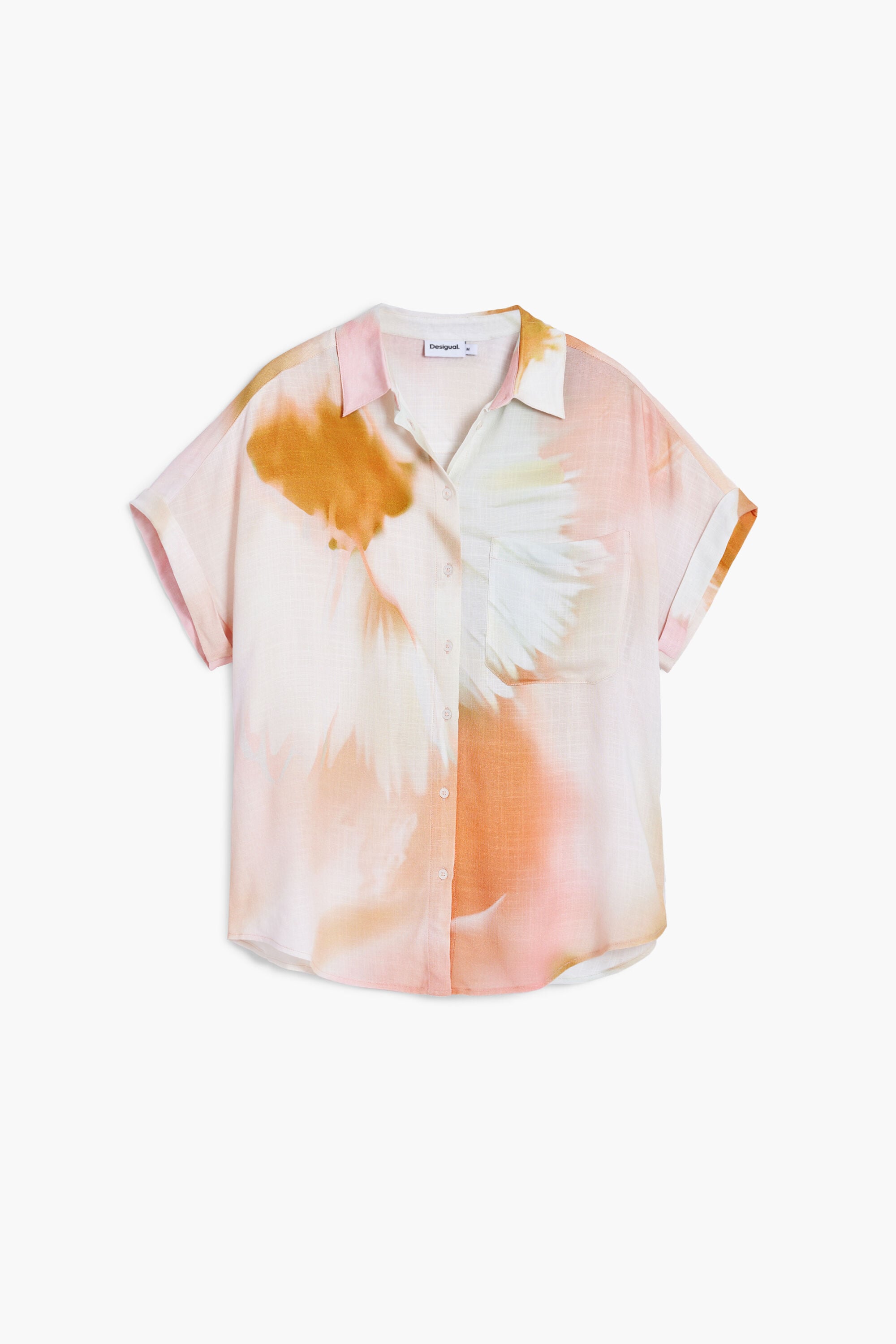 Desigual, Camisa manga corta acuarela, Viscosa, Blanco