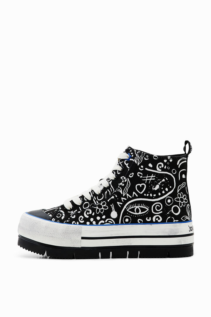 Platform high-top sneakers with illustrations