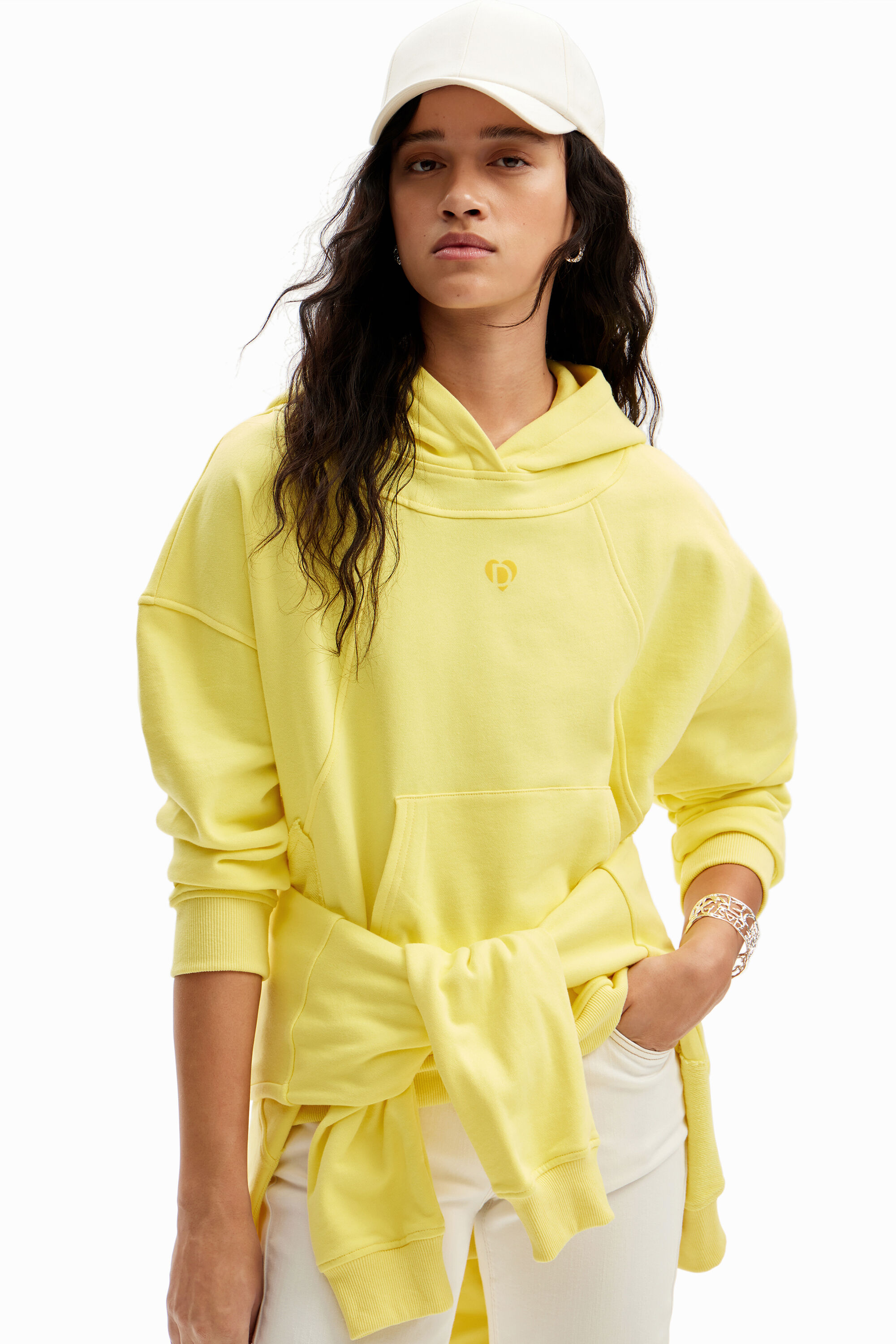 Shop Desigual Patchwork Hoodie In Yellow