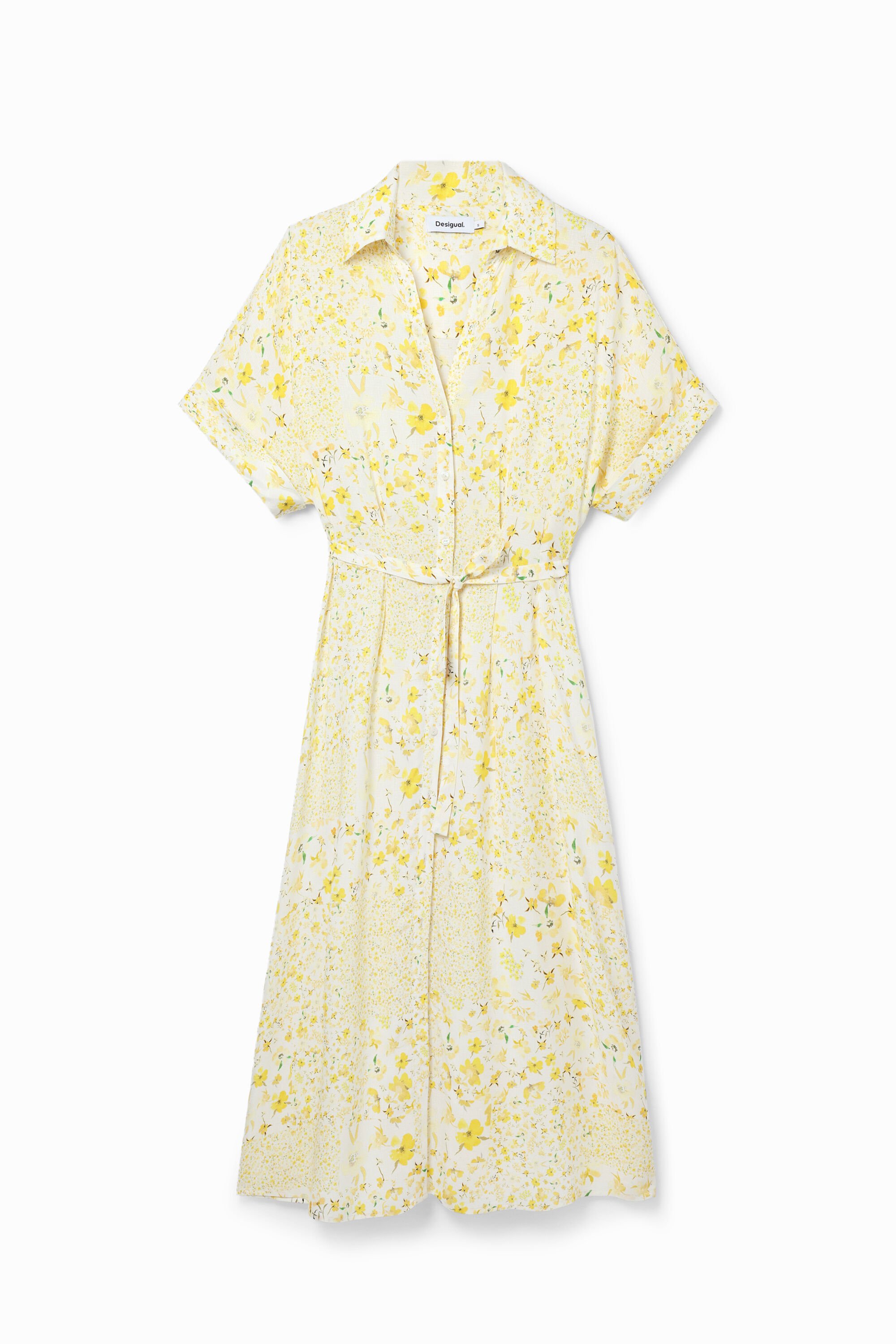 Floral midi shirt dress - WHITE - XS