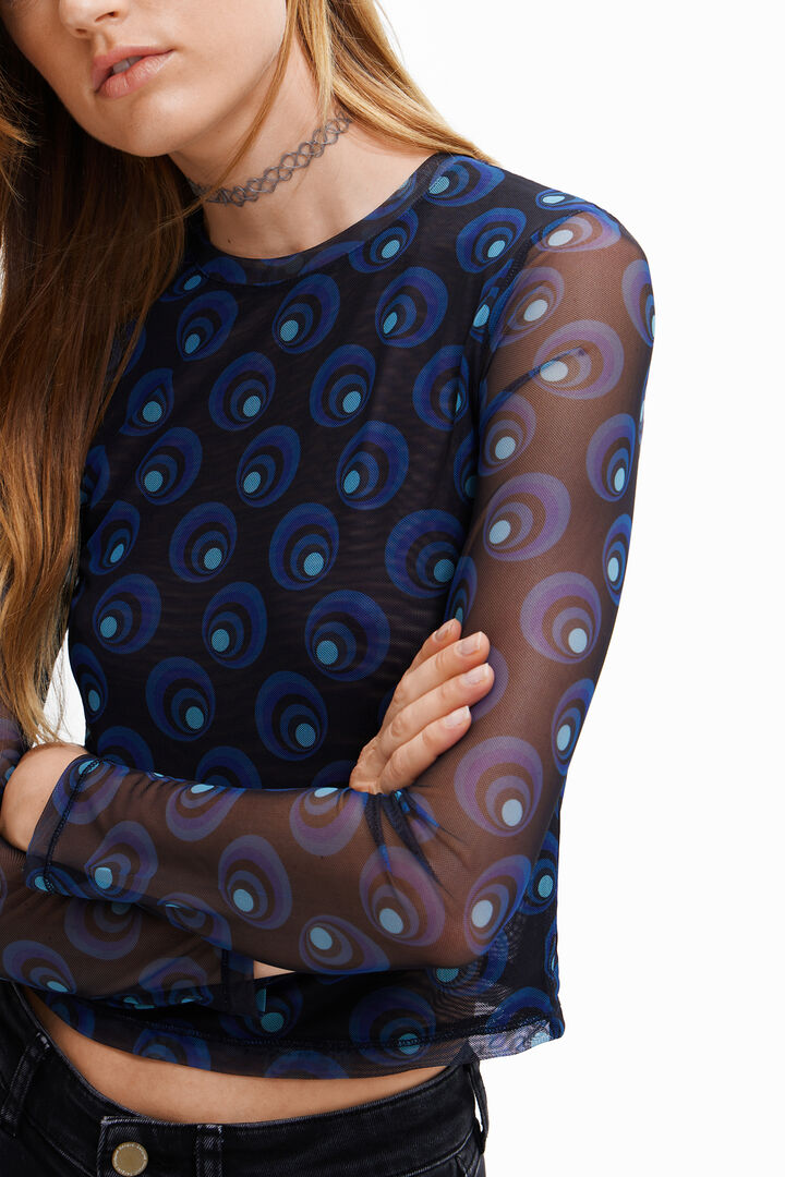 Tulle T-shirt with retro circle print | Desigual