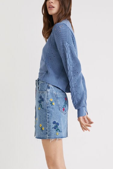 Jeans mini krilo s cvetlično vezenino | Desigual