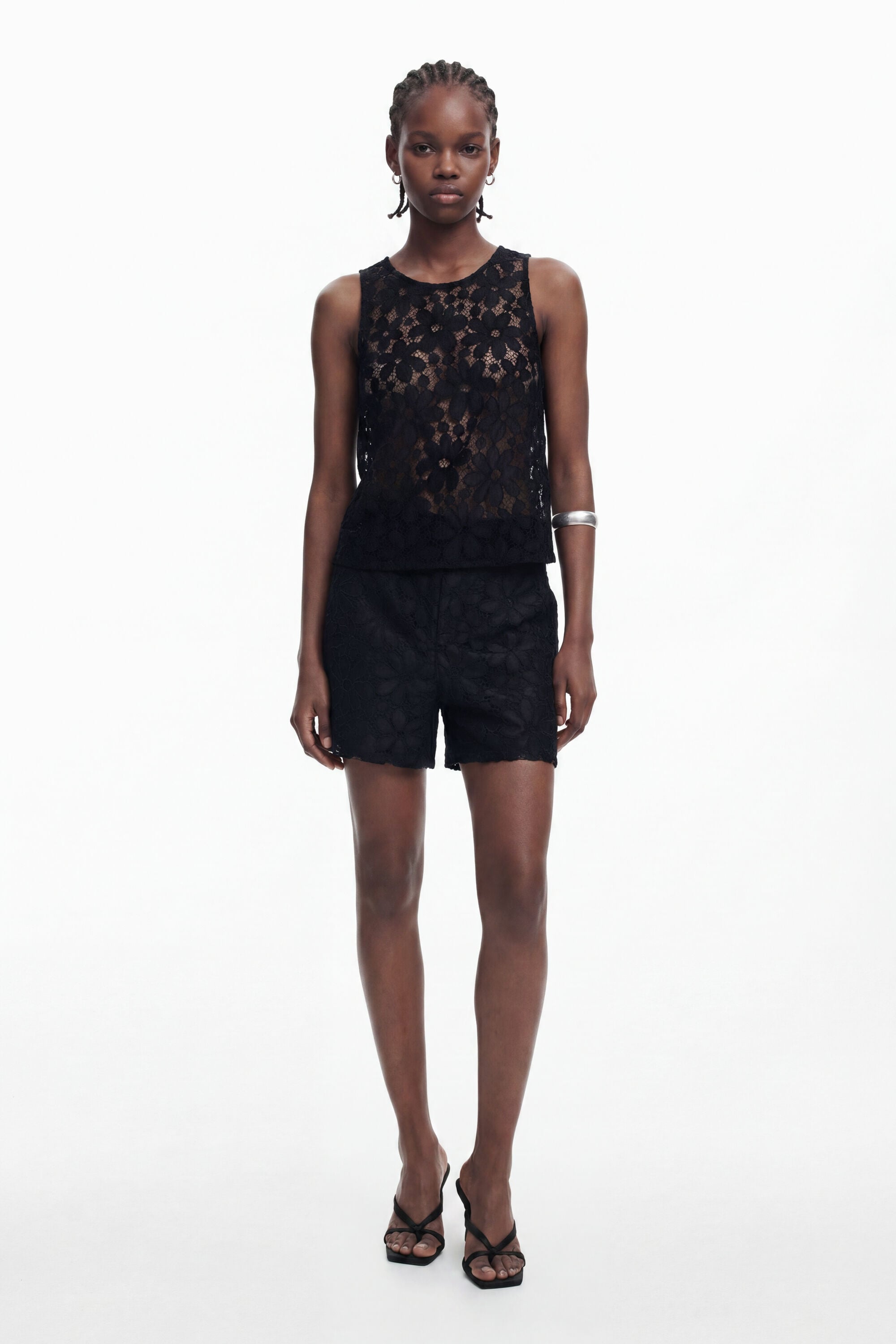 Pantalón corto encaje, Poliester, Negro, 40