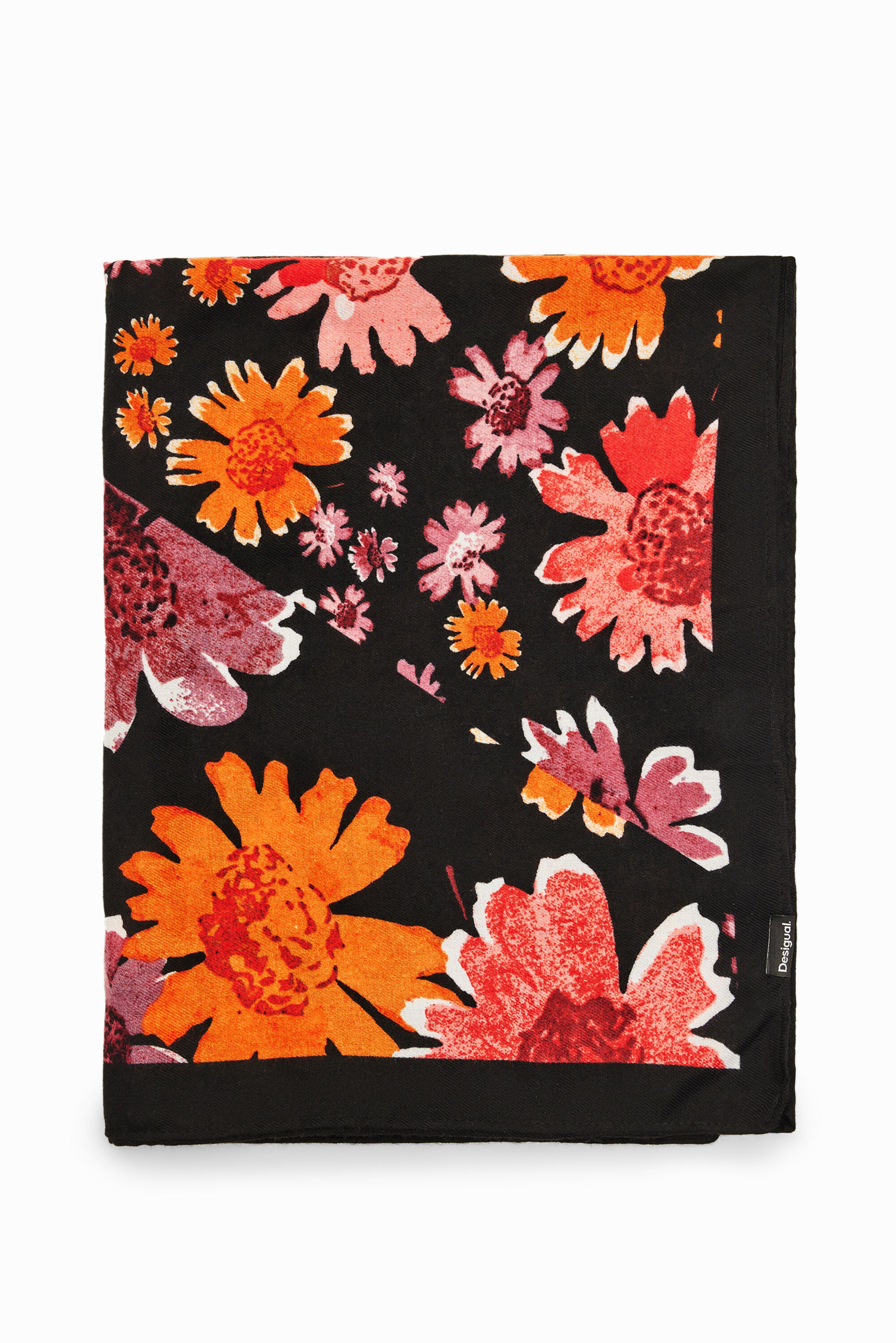 Foulard rectangular flores - BLACK - U