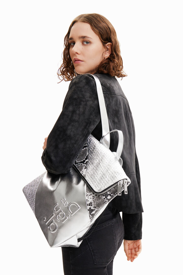 Midsize metallic patchwork backpack | Desigual