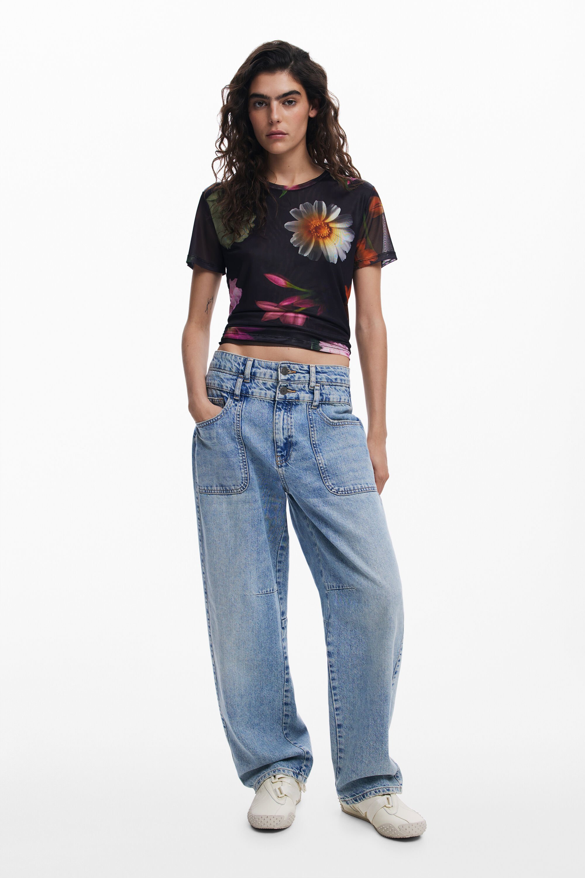 Printed tulle T-shirt