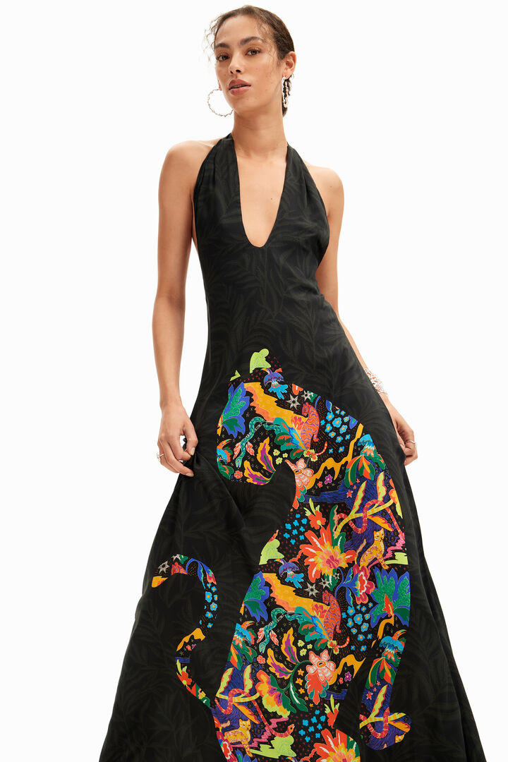 Jungle design maxi halter neck dress | Desigual
