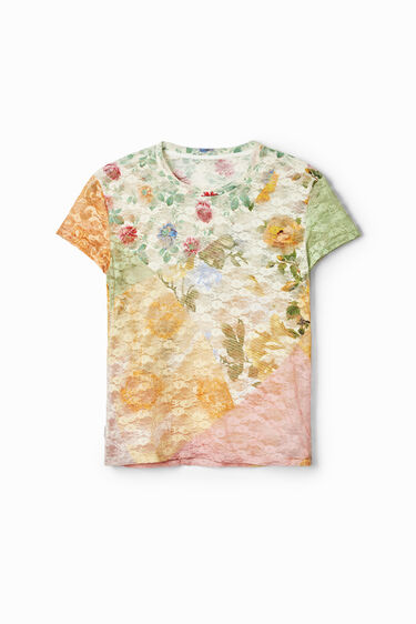 Openwork t-shirt with floral design. | Desigual