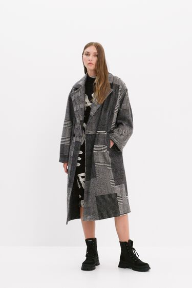 Long patchwork wool coat | Desigual