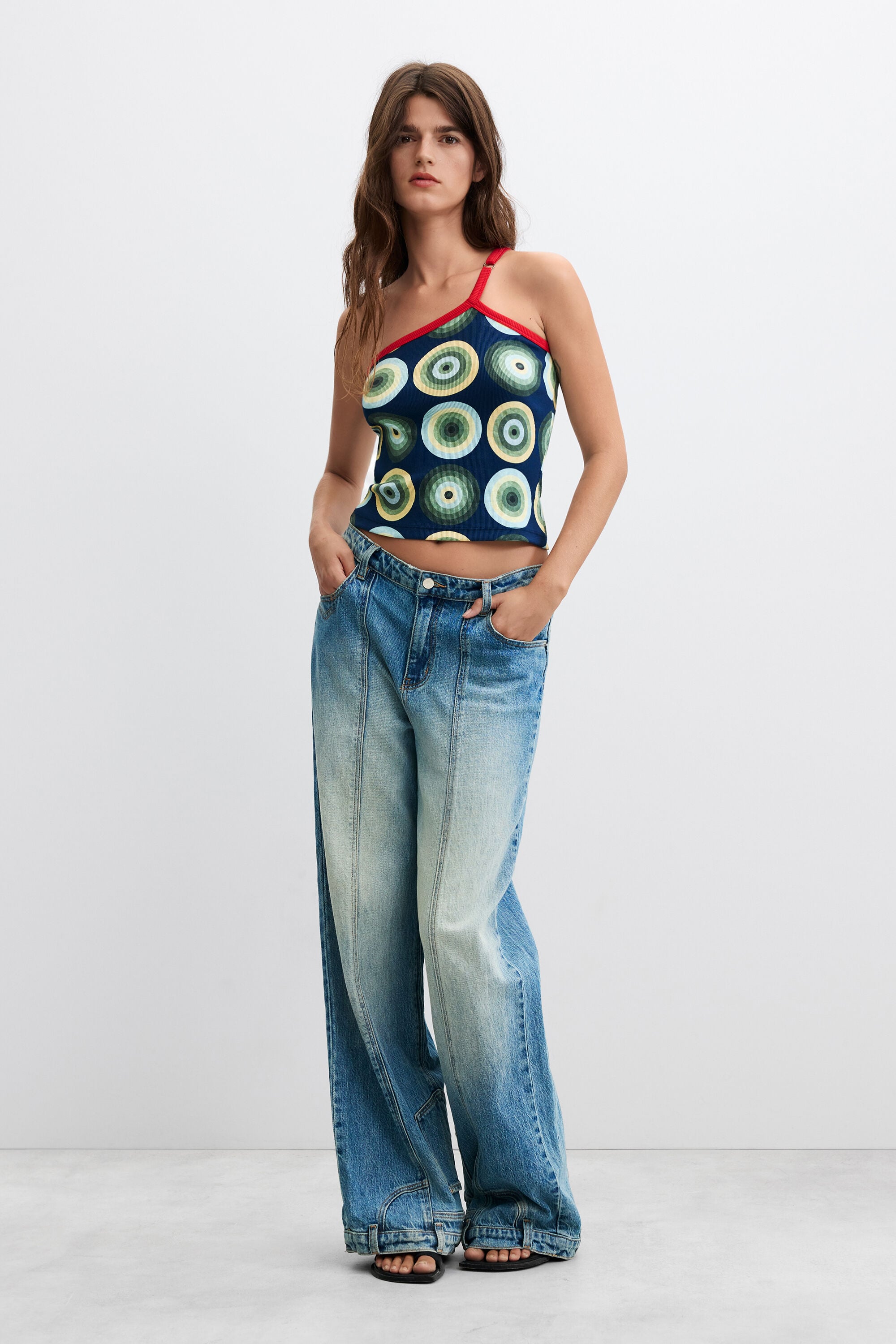 Asymmetrische top Vintage print - BLACK - M