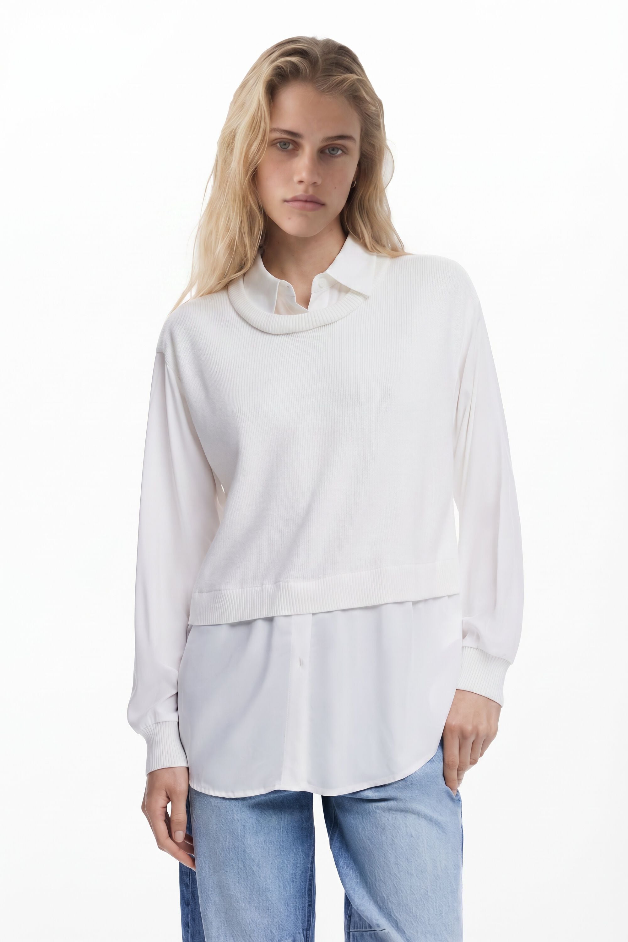 Camisa efecto 2en1, Blanco, S