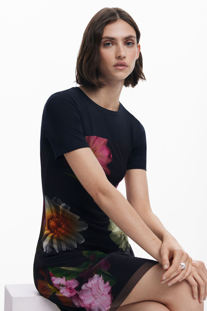 Short dress with combined flowers | Desigual