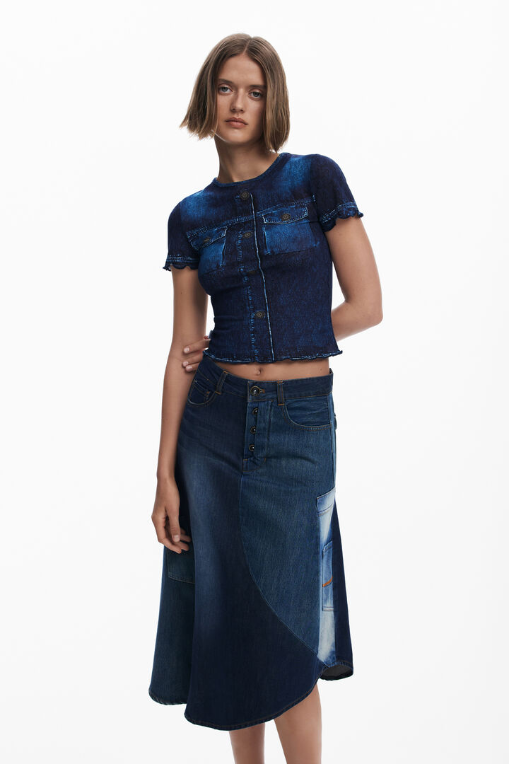 Patchwork denim skirt