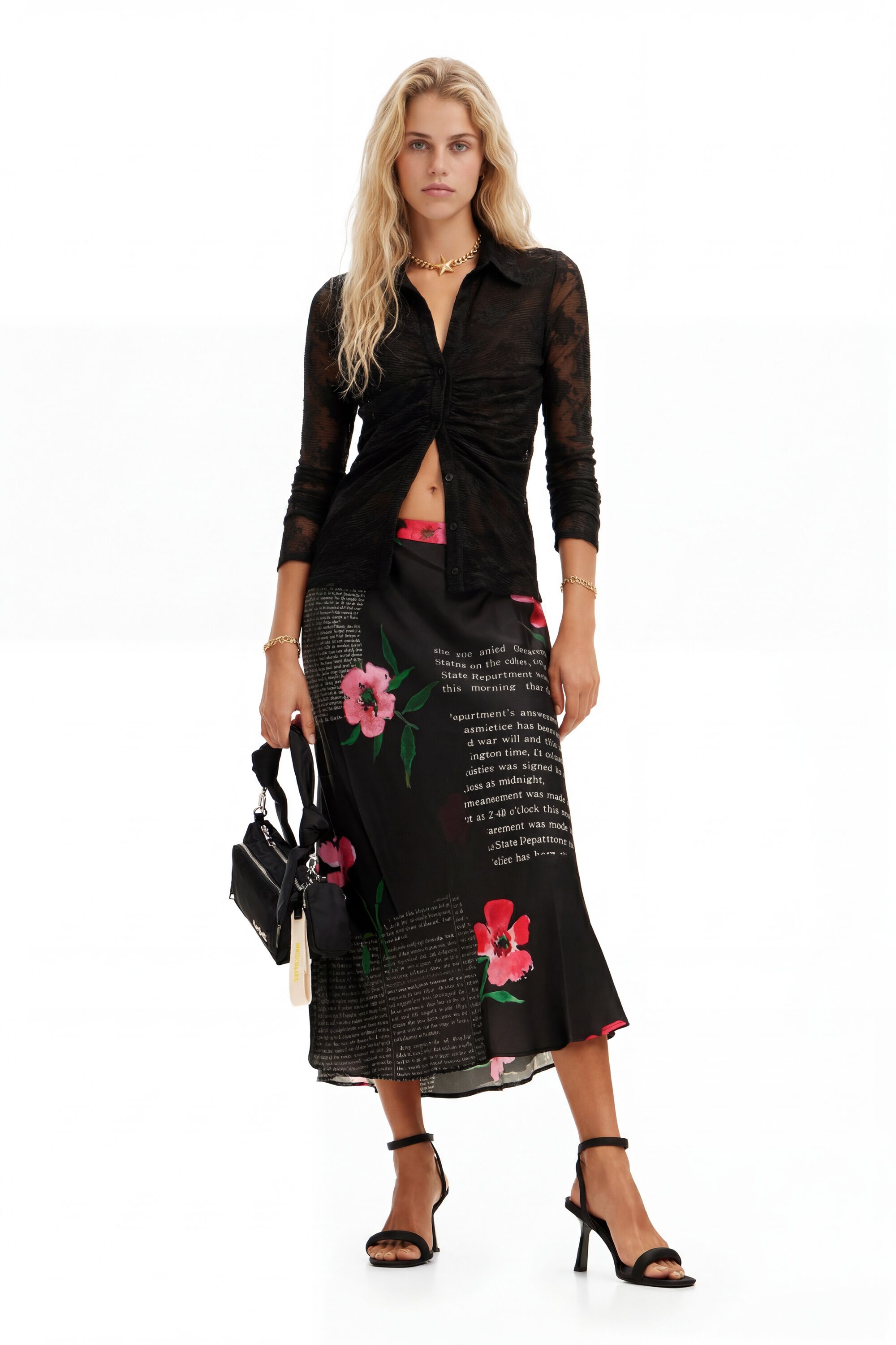 Falda lencera midi texto - BLACK - L