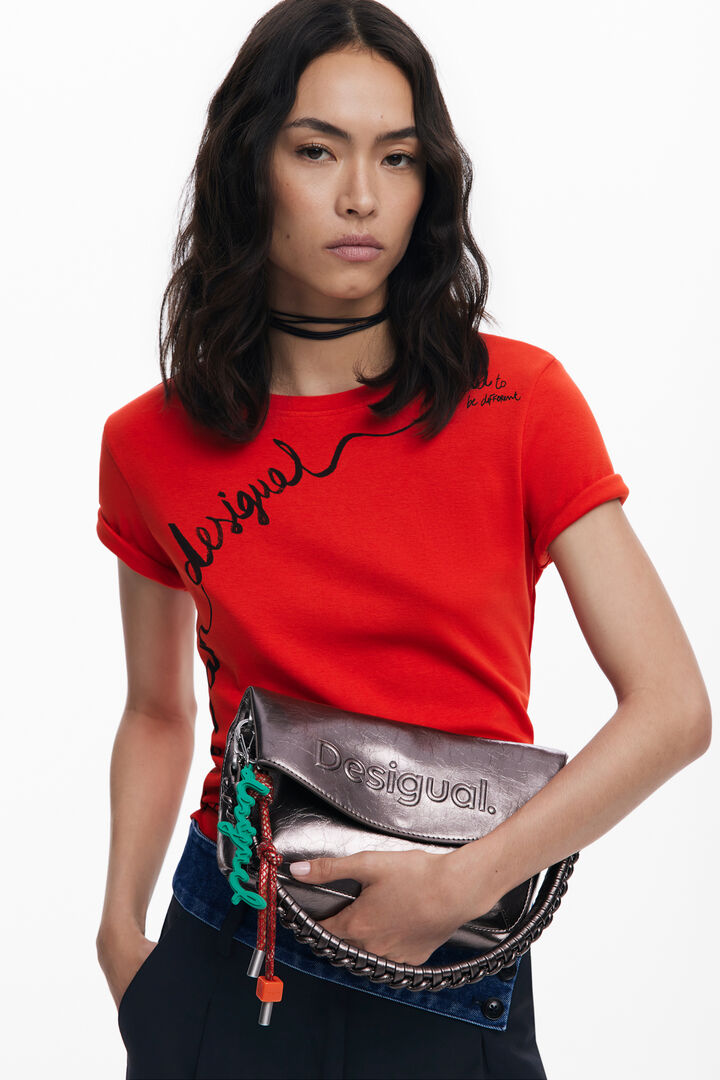 Bolso logo 3D solapa metalizado mediano | Desigual