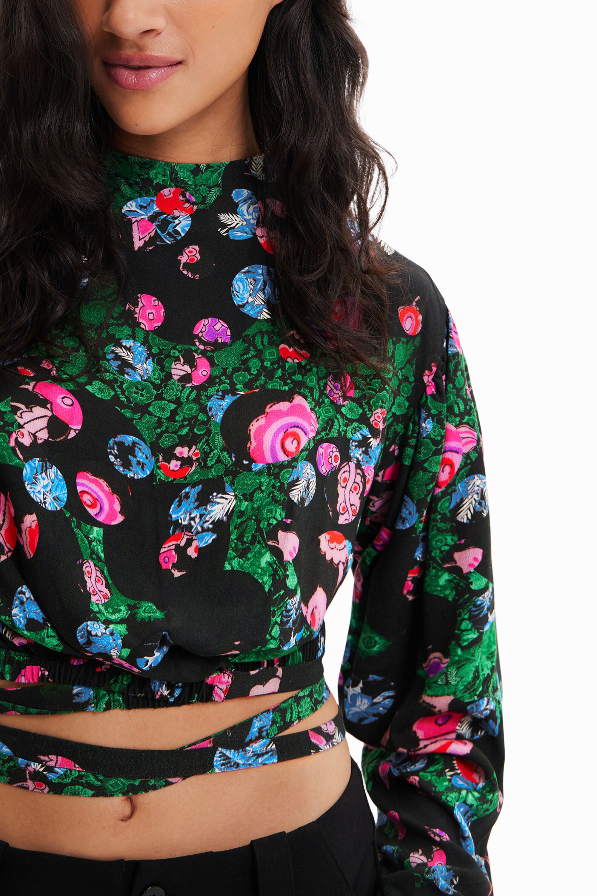 Desigual M. Christian Lacroix Cropped Floral Blouse In Black
